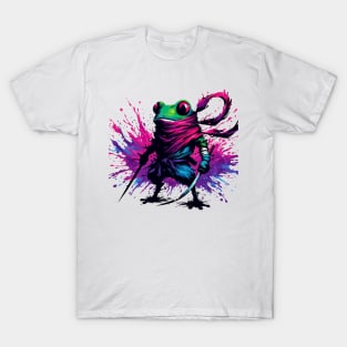 Cool Japanese Ninja Samurai Frog Ink Splash Art T-Shirt